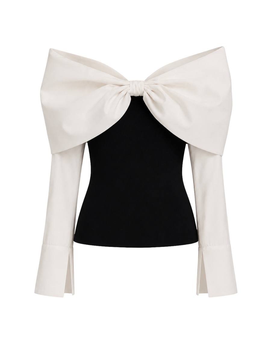 BLUSE 04 – Off-Shoulder-Bluse mit Schleife